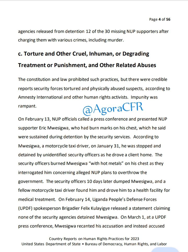 AgoraCFR's tweet photo. Last night, USA Department of state's @SecBlinken released the 2023 country reports on Human Rights.

Uganda's report has violations ranging from Extra judicial killings,enforced disappearances,political prisoners,torture, media freedoms among others...
https://t.co/RRquhheGqS https://t.co/iw1FcHZ52M