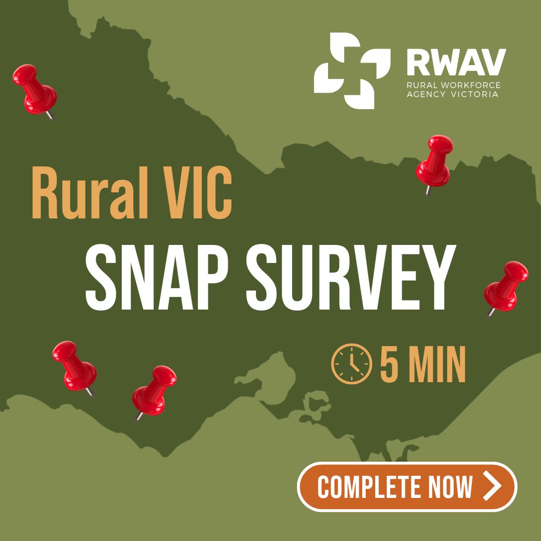 Calling all rural Victorians! Your voice matters! Take a few minutes to complete the Rural Victorian Snap Survey and help shape the future of rural healthcare. Let's make a difference together! Survey link: bit.ly/3U10KG5