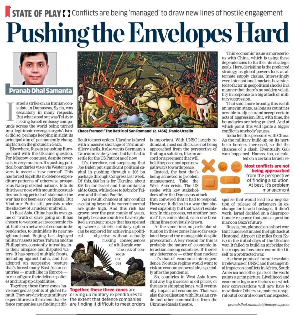 Why West Asia, Russia-Ukraine & China-East Asia are 3 points of global tumult, where countries are testing boundaries of acceptability - Gaza, Ukraine, Taiwan or Philippines. Economic interdependence, other than nuclear, is the only deterrence for now. My column #StateofPlay