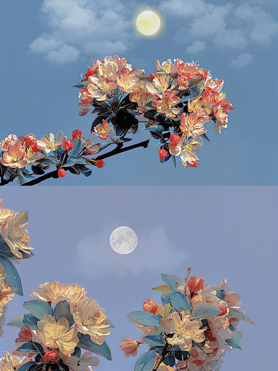 Begonia flowers at 4 o'clock in the morning, the sun rises quietly, and the moon is hidden