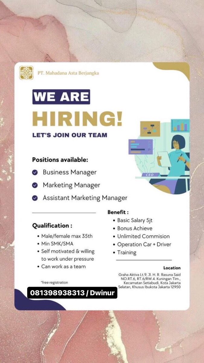 Halo mahadana is hiring 
#loker #lokerjakarta #lokerjabodetabek #lowongankerja