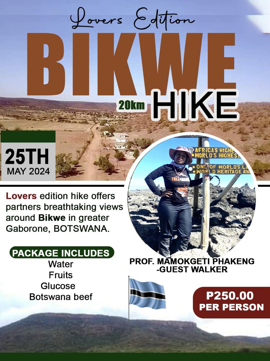 Want to connect? Then join me on the 2024 Bikwe hike on 25 May in Gaborone. See you there! 💃🏽 #FabacademicUnfiltered #KgethiAdventures #BikweHike2024