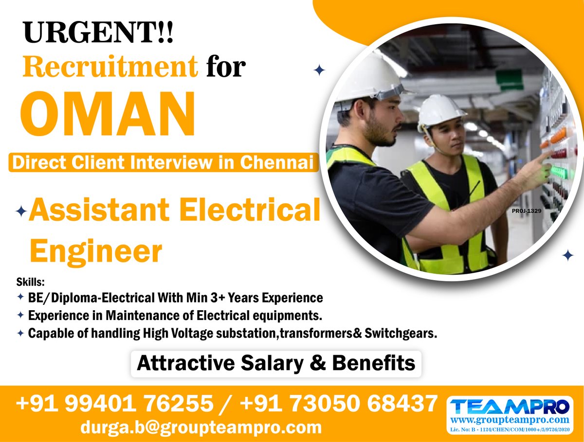 '🚨 Urgent Opportunity Alert! 🚨 Are you an Assistant Electrical Engineer looking for your next career move? #ElectricalEngineering #JobOpening #OmanJobs #EngineeringCareers'