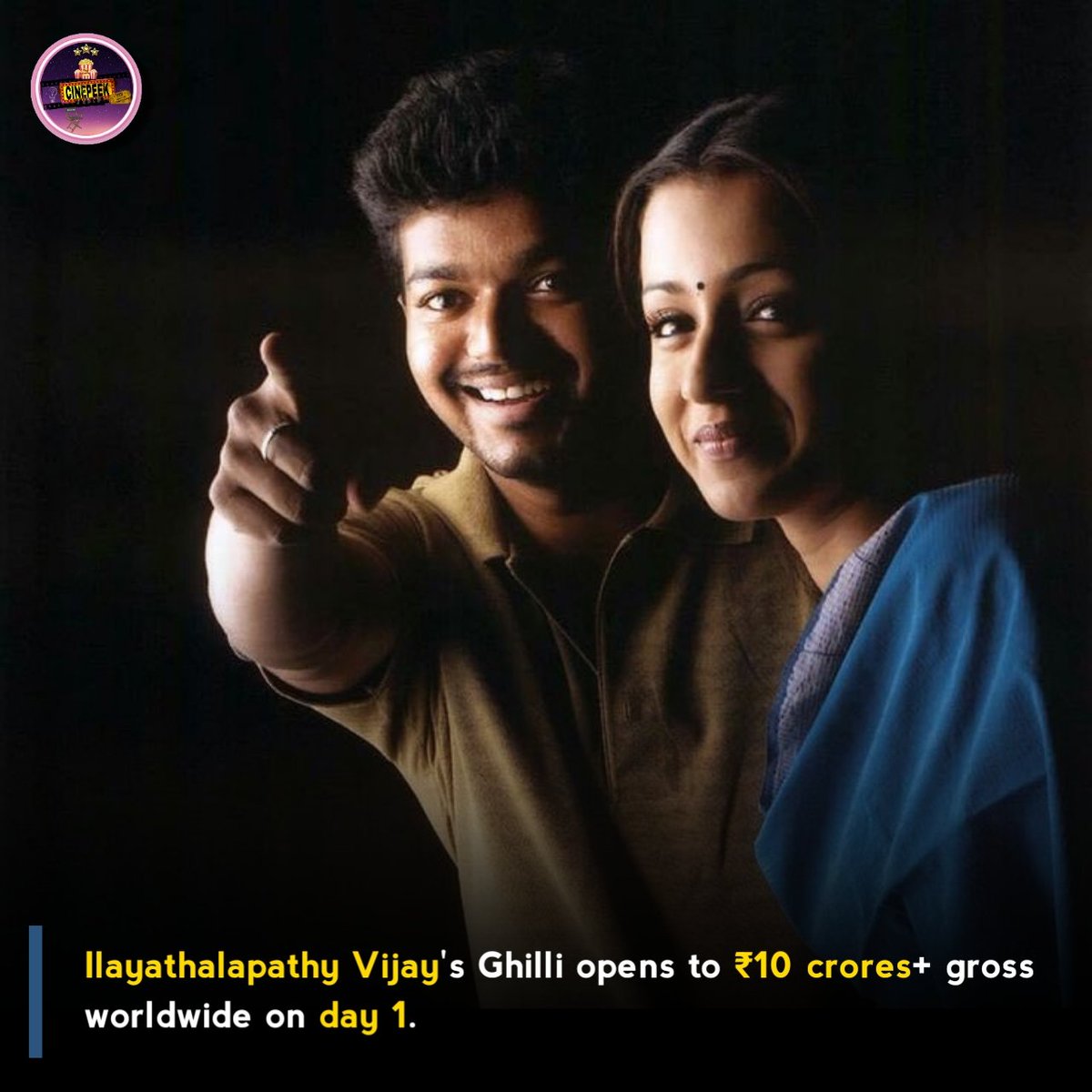 #FilmyBuzz - Ilayathalapathy Vijay's #Ghilli opens to ₹10 crores+ gross worldwide on day 1. SENSATIONAL for a re-release 🔥🔥 #Vijay #Trisha #CinePeek