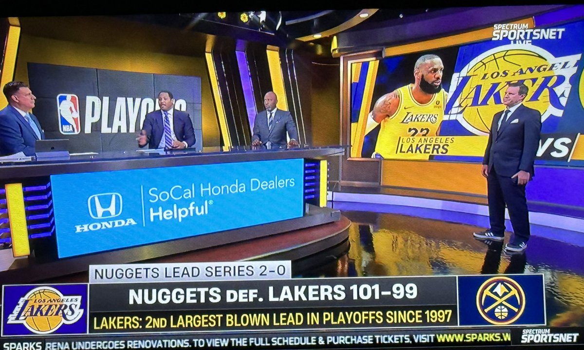 Comentaristas do Sportsnet de Los Angeles, ainda estupefatos, consideram a derrota de hoje para os #Nuggets uma das mais impactantes da história dos #Lakers nos playoffs da #NBA.