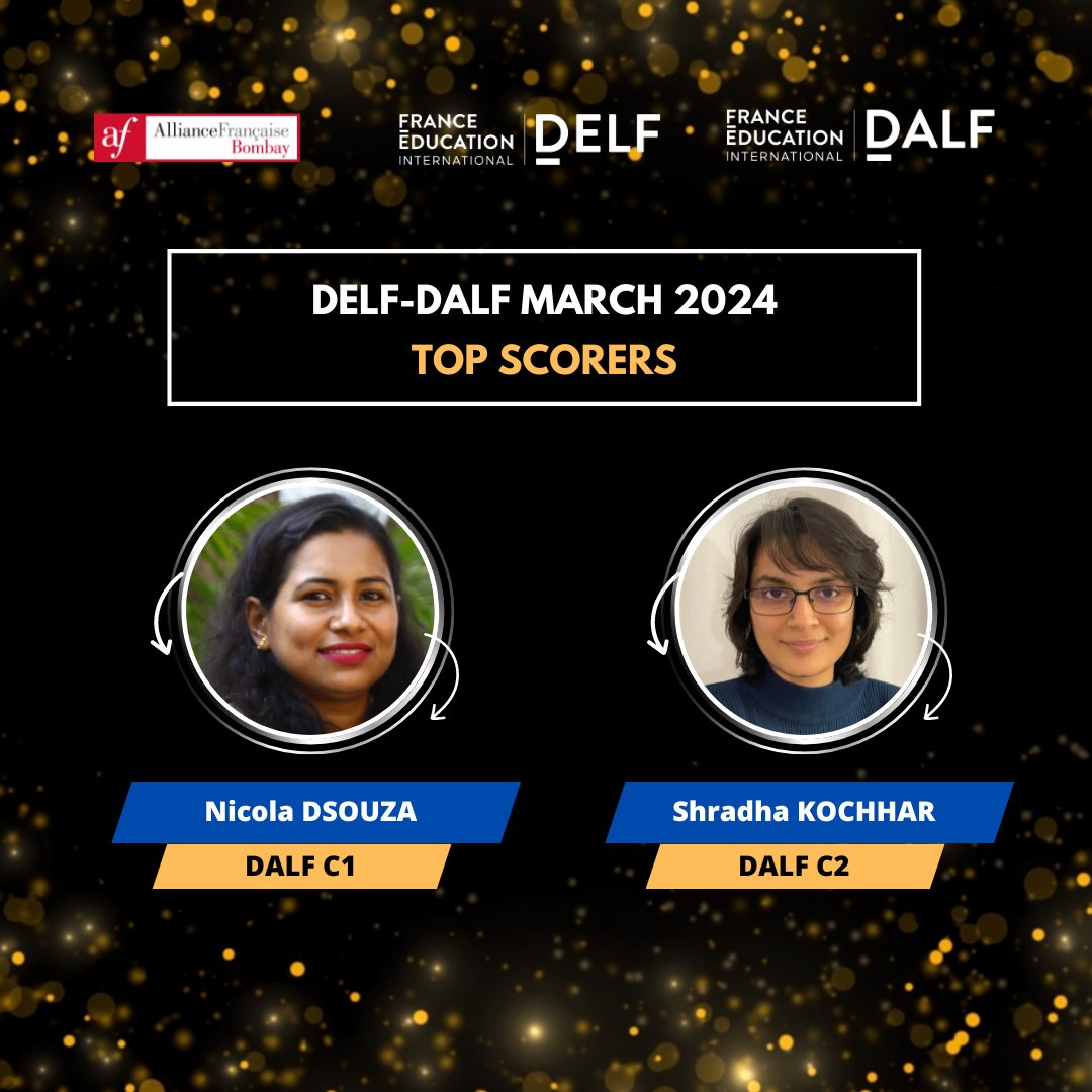 Félicitations to our top performers of the DELF-DALF March 2024 exams! 🎉

For this outstanding achievement, toppers will get an exclusive 10% off on their next course registration at <a href="/AFMumbai/">AF Bombay</a> !