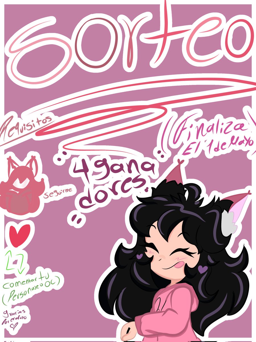 Sorteoo!!! 4 ganadores y termina el dia 1 de mayo, que esperas para participar! Comenta tu OC o personaje que quieras que te dibuje si eres uno de los afortunados ganadores, les deseo mucha suerte a todos✨(en la imagen los requisitos)