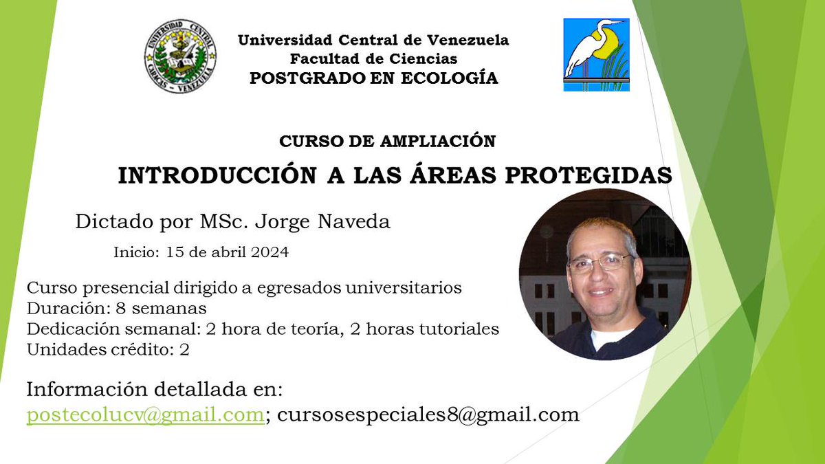 Estimados todos, aun están a tiempo de incribirse en el curso: INTRODUCCIÓN A LAS ÁREAS PROTEGIDAS. Interesados escribir a los correos-e: postecolucv@gmail.com y cursosespeciales8@gmail.com para solicitar información sobre esta asignatura válida para postgrado. Saludos a todos.