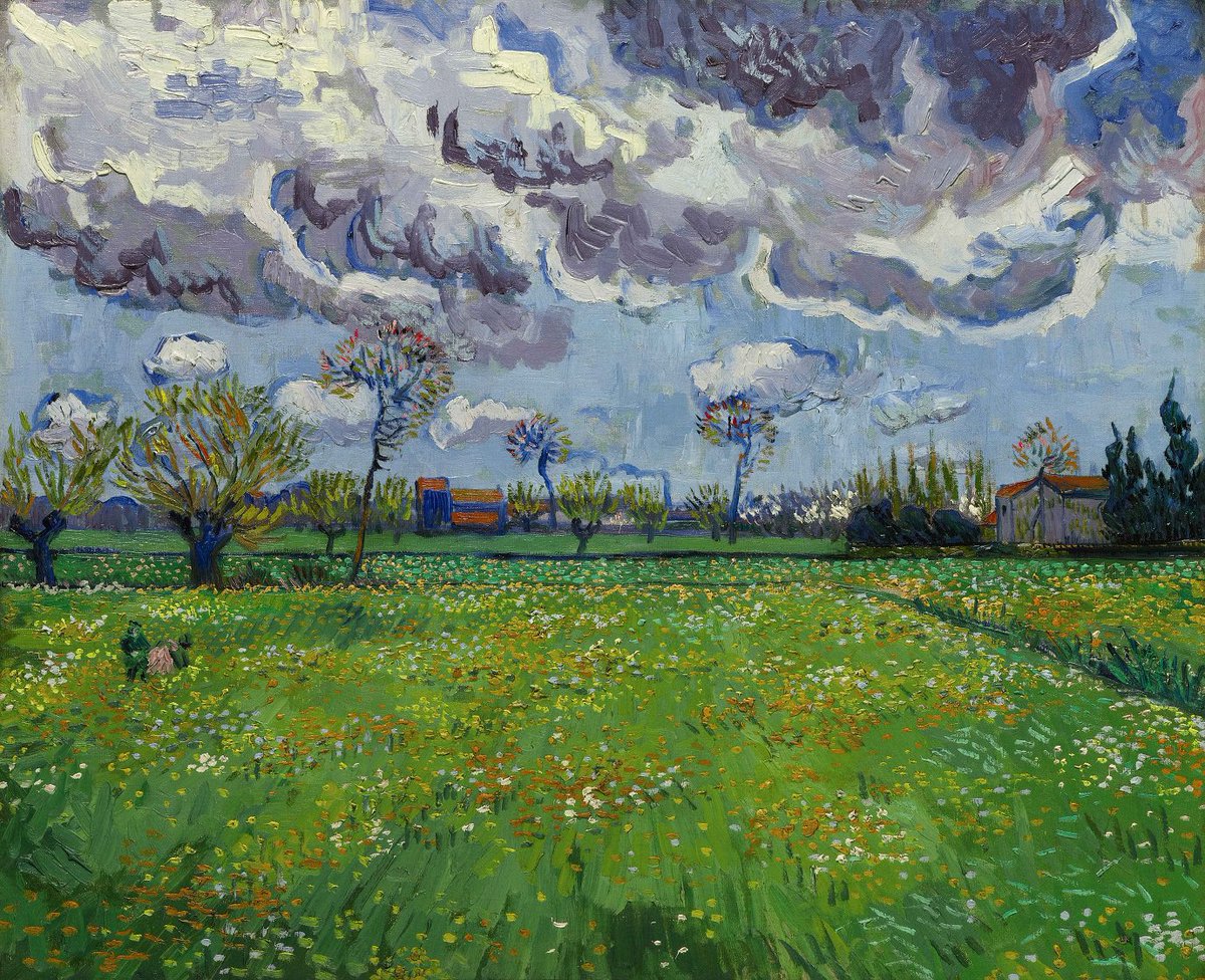 👩‍🎨 Vincent van Gogh 🇳🇱/ 🇫🇷 Title: Landscape Under a Stormy Sky, April 1889. Oil on canvas, 60.5 x 73.7 cm. Private collection.