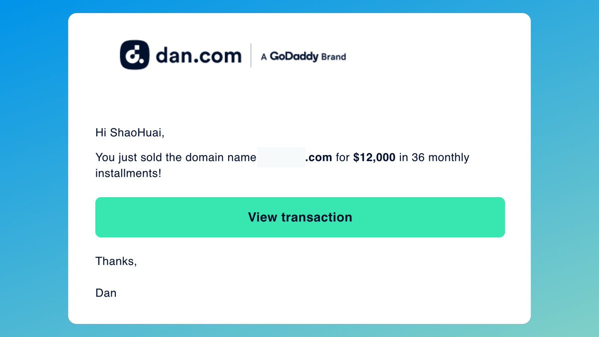 HomiWong's tweet photo. Sold a domain on Dan yesterday.

Offer opened at $2,000, negotiated to $12K in 36 months LTO.

Let's see if the LTO will end up completed. https://t.co/FHdPqUb182