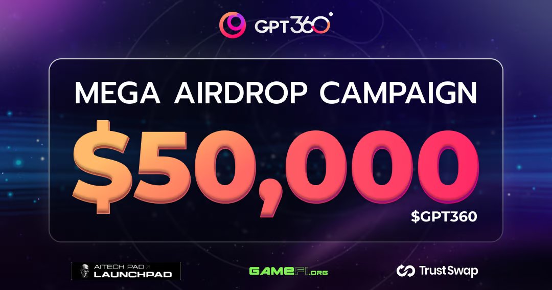 New airdrop: GPT360 (G360) Total Reward: $50,000 in G360 & USDT Rate: ⭐️⭐️⭐️⭐️ Winners: 1,000 Random, Top 50 and more Distribution: within 15 days after launch Airdrop Link: gleam.io/yylB6/mega-aid… #Airdrop #Airdrops #Airdropinspector #BSC #GPT360 #G360 #USDT #USDTAirdrop