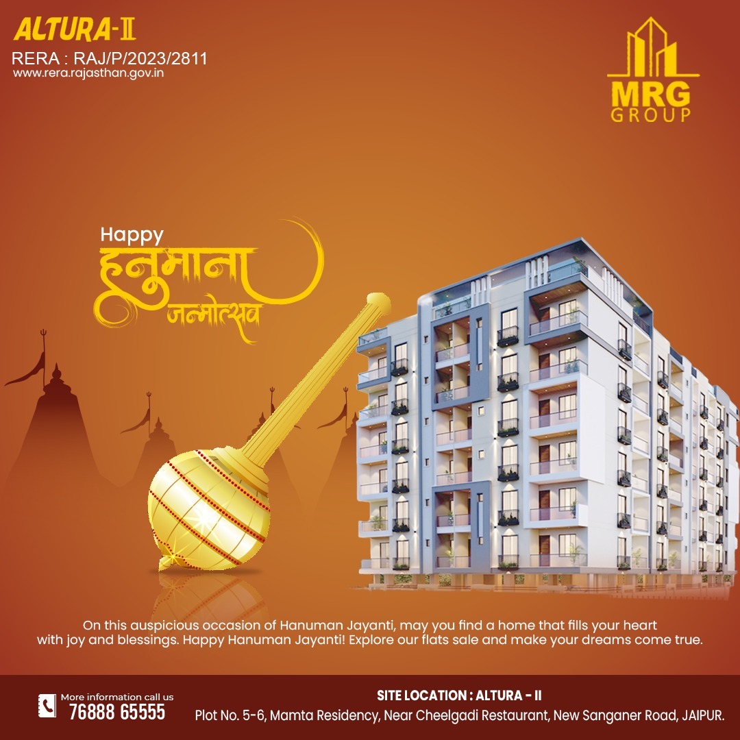 Happy Hanuman Jayanti to all of you!

#MRG #MRGgroup #alturas #hanuman #hanumanjayanti #hanumanjayanti2024 #hanumanjayantipost #hanumanjayantiwishes #apartments #apartmentsavailable #construction #3BHKSALE #3bhkflats #4BHK #4bhkflats #flatsforsale #FlatsForSaleInJaipur