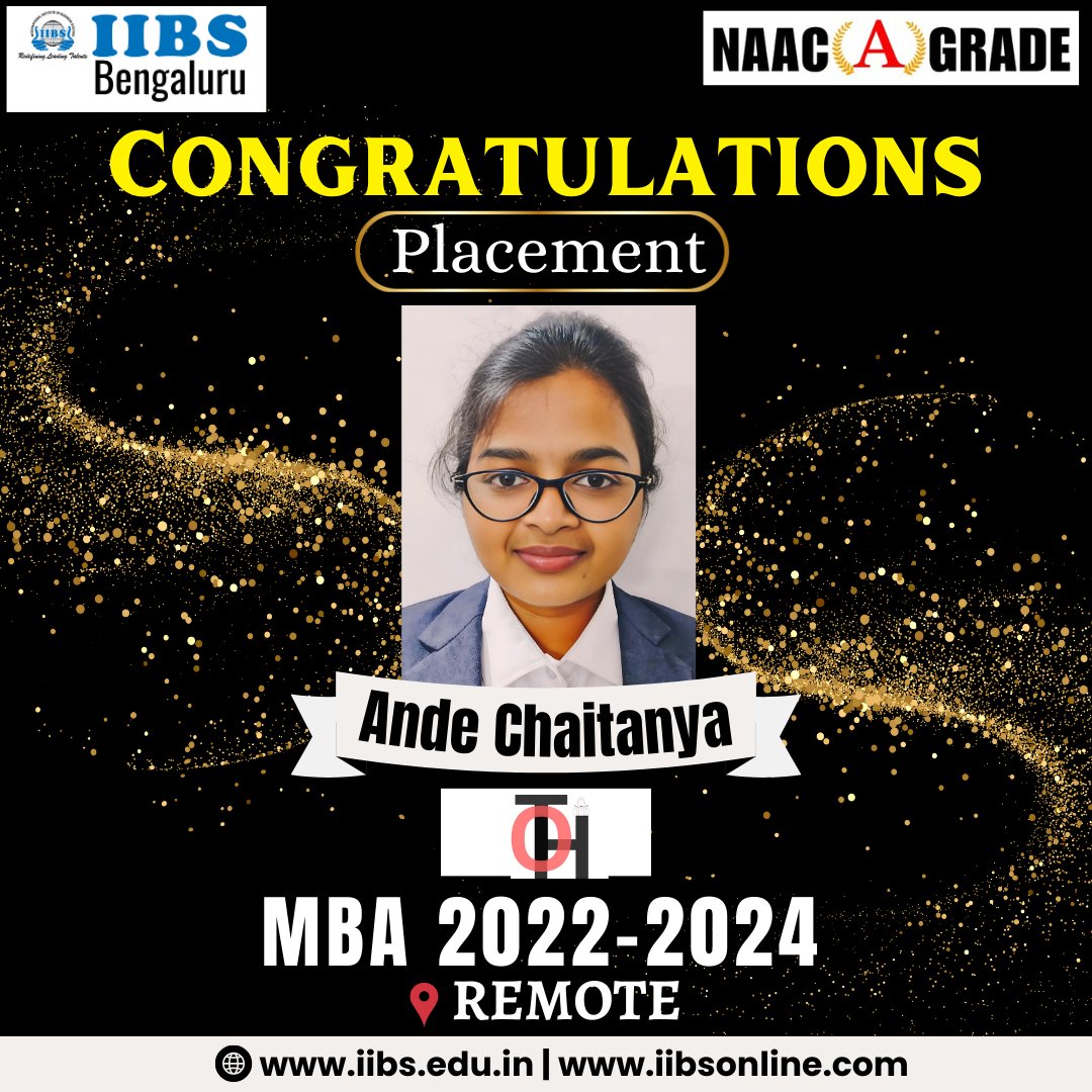 Congratulations Ande Chaitanya from the #MBA 2022-2024, IIBS Bengaluru has secured a placement at The House of Originals Our warmest wishes for a future that may be filled with learning and countless achievements.

#Placement #SuccessStory #jobs #Career #PGDM #Bengaluru