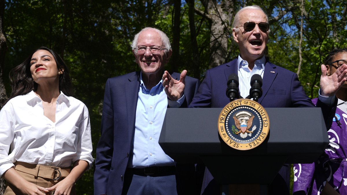 On Monday, @AOC and @SenSanders smiled as they stood next to 'Genocide Joe' Biden. This was as 300 bodies had just been discovered in a mass grave at Gaza's Nasser Hospital. And as Biden was sending riot police to arrest hundreds of students protesting genocide.