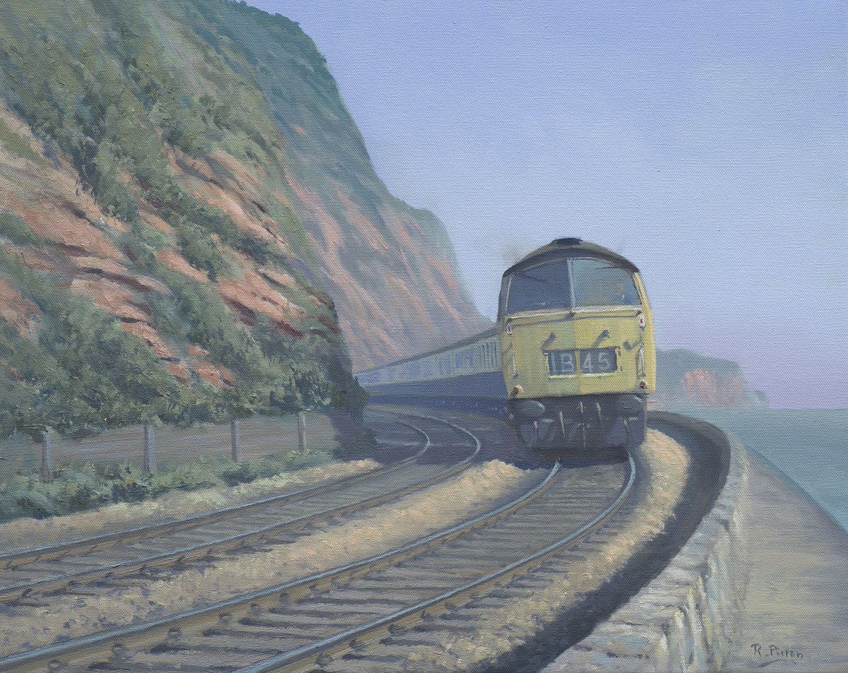 A Western Class Diesel at the seafront near Dawlish in Devon. Oil on Canvas. 20' x 16'
Prints, cards etc of this painting are available on the website-redbubble.com/i/art-print/We…