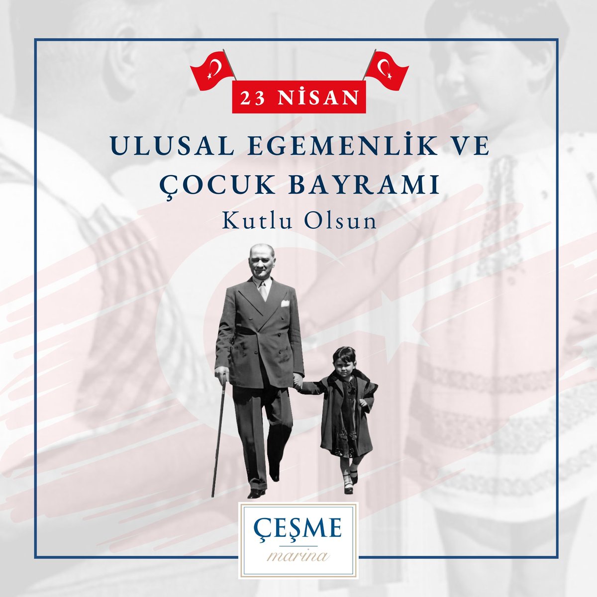 ICCesmeMarina's tweet photo. 23 Nisan Ulusal Egemenlik ve Çocuk Bayramı kutlu olsun! Bu özel günde, geleceğimizin teminatı olan tüm çocuklarım��zın mutluluğunu ve özgürlüğünü yürekten kutluyoruz. Onların gülümsemesiyle aydınlanan bir dünya için hep birlikte varız. Mutlu bayramlar! 🌟 https://t.co/W2LxZq9J8F