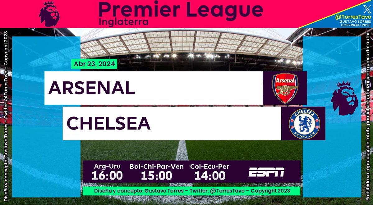 Arsenal – Chelsea TV: ESPN Narra: @migsim Comenta: @marceloespina8 #PremierxESPN