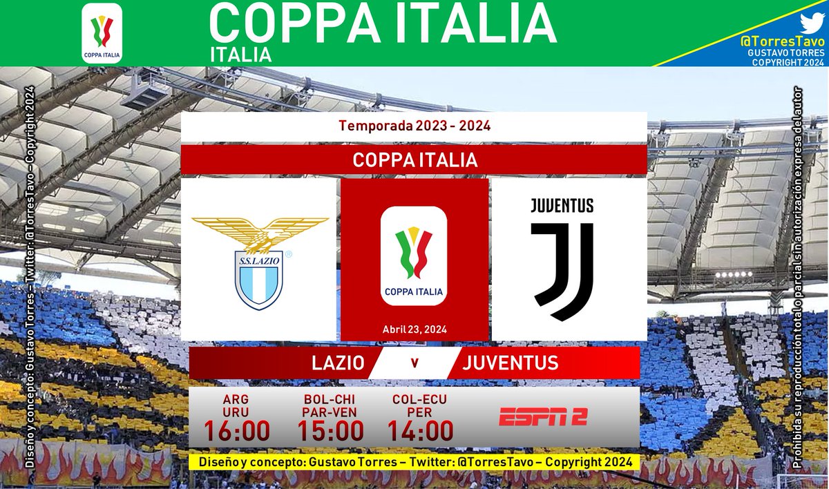Lazio – Juventus TV: ESPN 2 Narra: @Jorge_BarriL Comenta: @CalcioDePalma #CoppaItaliaxESPN