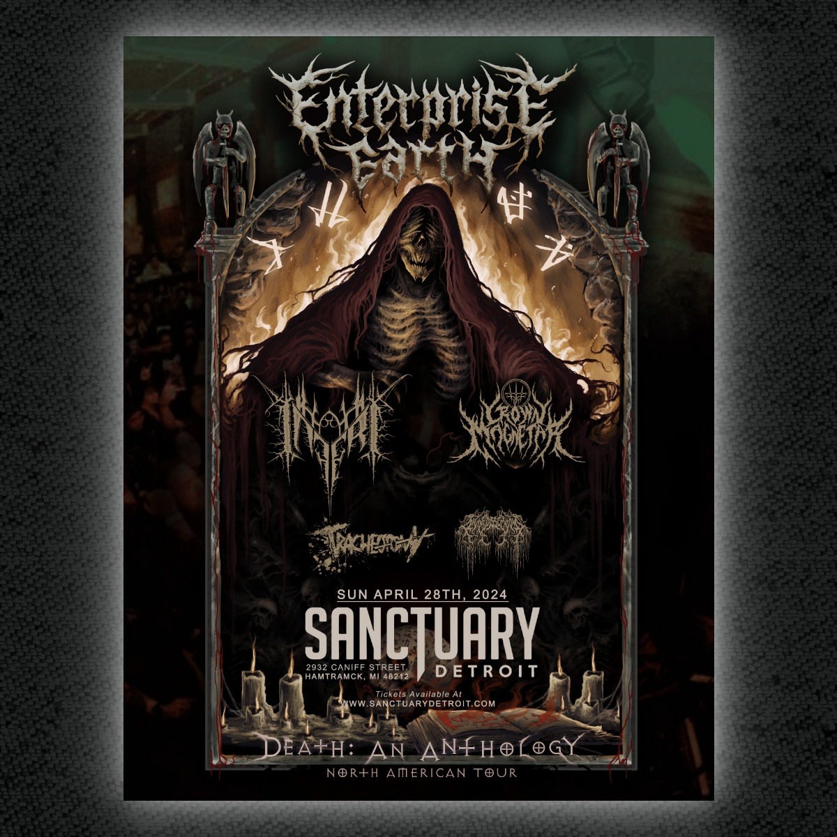 TONIGHT! Enterprise Earth returns to The Sanctuary with special guests Inferi, Crown Magnetar, Tracheotomy and Living Dissection !! Doors at 6pm - grab your tickets at sanctuarydetroit.com