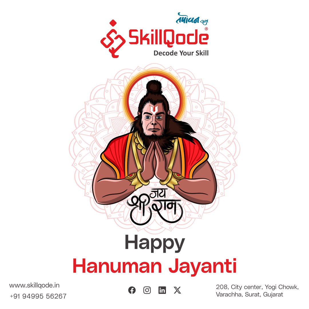 Celebrating the divine strength and wisdom of Lord Hanuman on this auspicious occasion of Hanuman Jayanti! At SkillQode IT Institute, we're inspired by his unwavering devotion and determination. Let's embody his virtues as we pursue knowledge and excellence in IT.