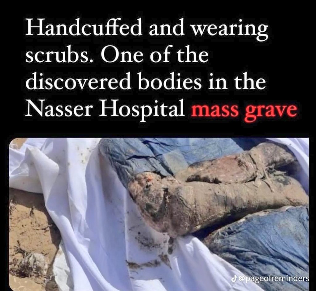 The Nasser Hospital Mass Grave is beyond what humans can cope with. Hence, those who handcuffed and bulldozed doctors and patients into shallow graves there are not humans. Zionists are not humans.