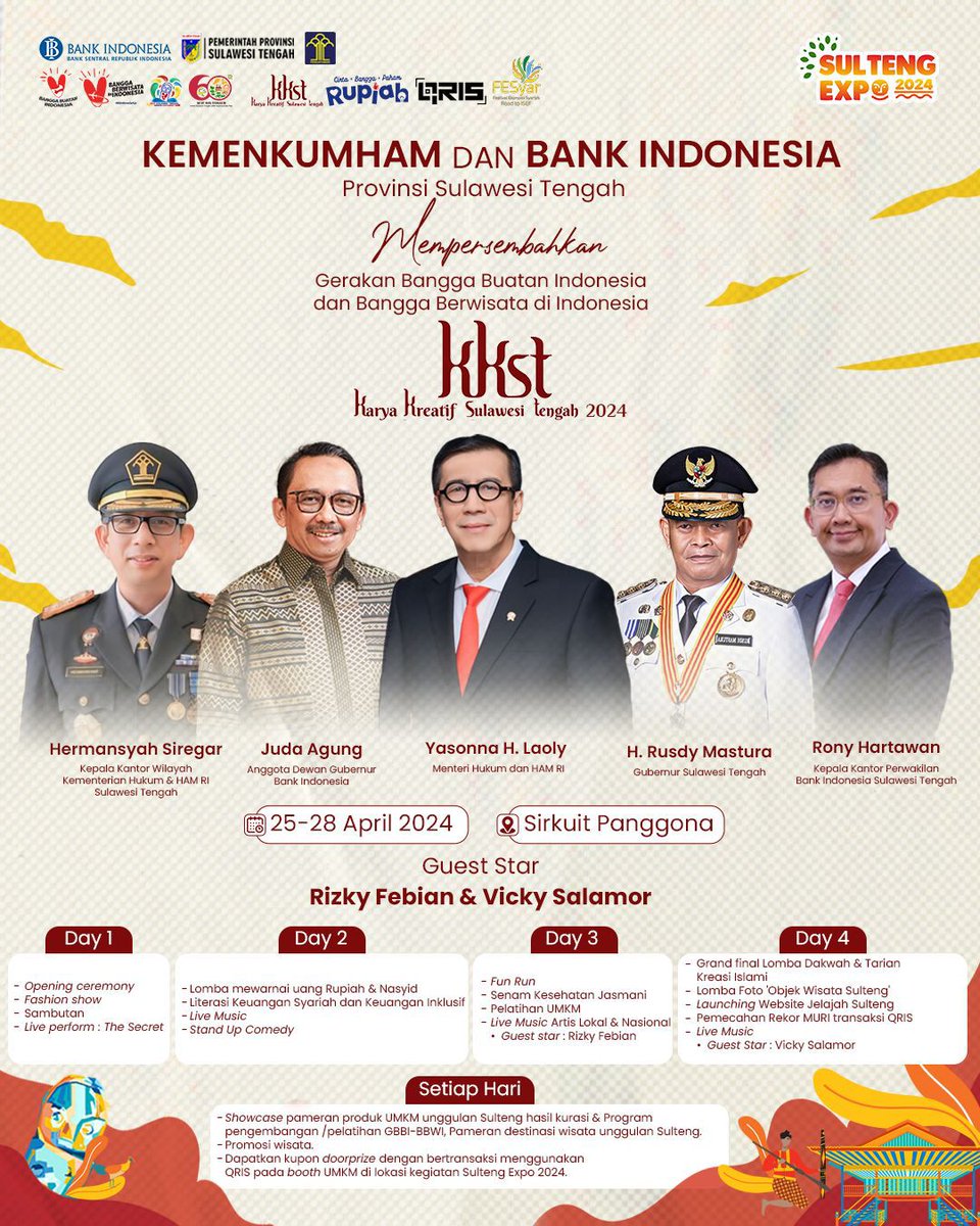 Yuk, Satukan Langkah dalam Mendukung Gerakan Bangga Buatan Indonesia & Wisata Lokal di Sulawesi Tengah! Bersama KEMENKUMHAM dan Bank Indonesia, Mari Nikmati Keindahan Karya Kreatif Sulawesi Tengah 2024.💪🇮🇩

#KKST #BanggaBuatanIndonesia #WisataLokal
#kanwilkemenkumhamsulteng