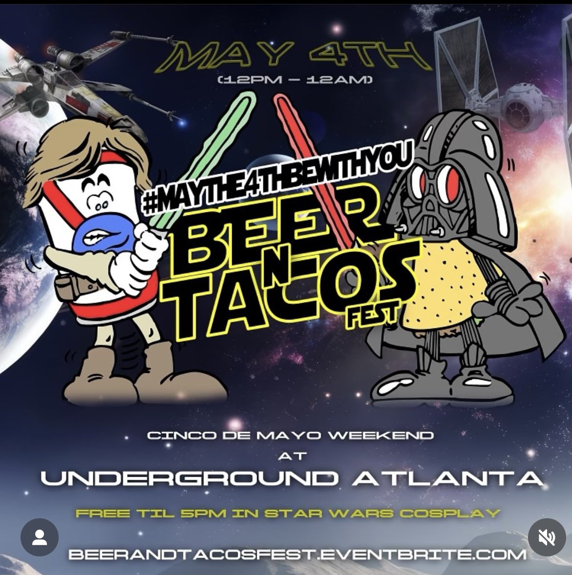 MarleyPaperboy's tweet photo. 🚨Beer N Tacos On Star Wars Day!🚨
 #MayThe4thBeWithYou 

You can Dress up as Darth Vader
Or be on the Light Side as Luke,
FREE Until 5pm in Star Wars Cosplay💫

@underground_atlanta | Cinco De Mayo Weekend, Saturday May 4th! 📅 

Gates open 12pm - 12am 🕛 

#BeerandTacos https://t.co/AJMg3HbFPZ