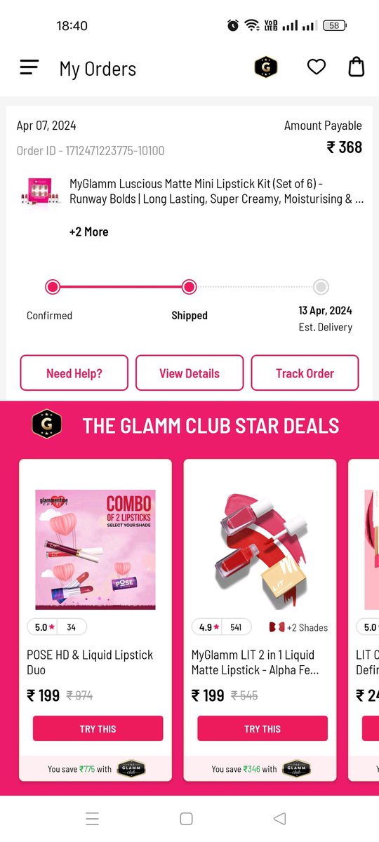 @MyGlamm 
Please go through the attachment and see that my order was supposed to be delivered on 13th April, but still I am waiting for the delivery.

While connecting for the help in your 'need help' section I didn't get positive response and was not able to cancel this order
