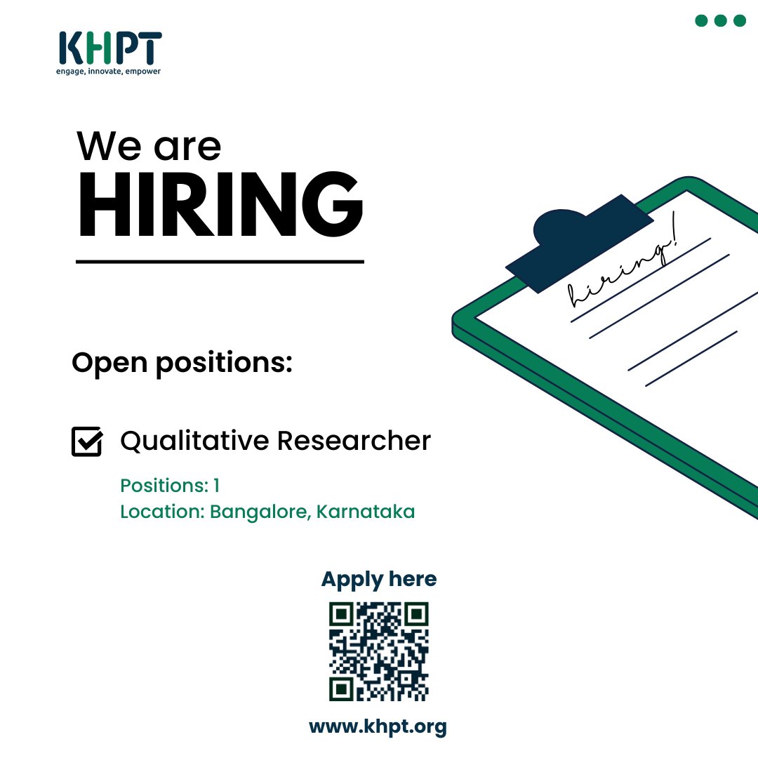 🚨 Job Alert! We're currently hiring for the position of Qualitative Researcher. To Apply Here: khpt.org/work-with-us/ 𝑷𝒍𝒆𝒂𝒔𝒆 𝒍𝒊𝒌𝒆, 𝒄𝒐𝒎𝒎𝒆𝒏𝒕 𝒂𝒏𝒅 𝒔𝒉𝒂𝒓𝒆 𝒕𝒉𝒊𝒔 𝒑𝒐𝒔𝒕 𝒕𝒐 𝒉𝒆𝒍𝒑 𝒖𝒔 𝒔𝒑𝒓𝒆𝒂𝒅 𝒕𝒉𝒆 𝒘𝒐𝒓𝒅. 𝑻𝒉𝒂𝒏𝒌 𝒚𝒐𝒖! #HiringNow