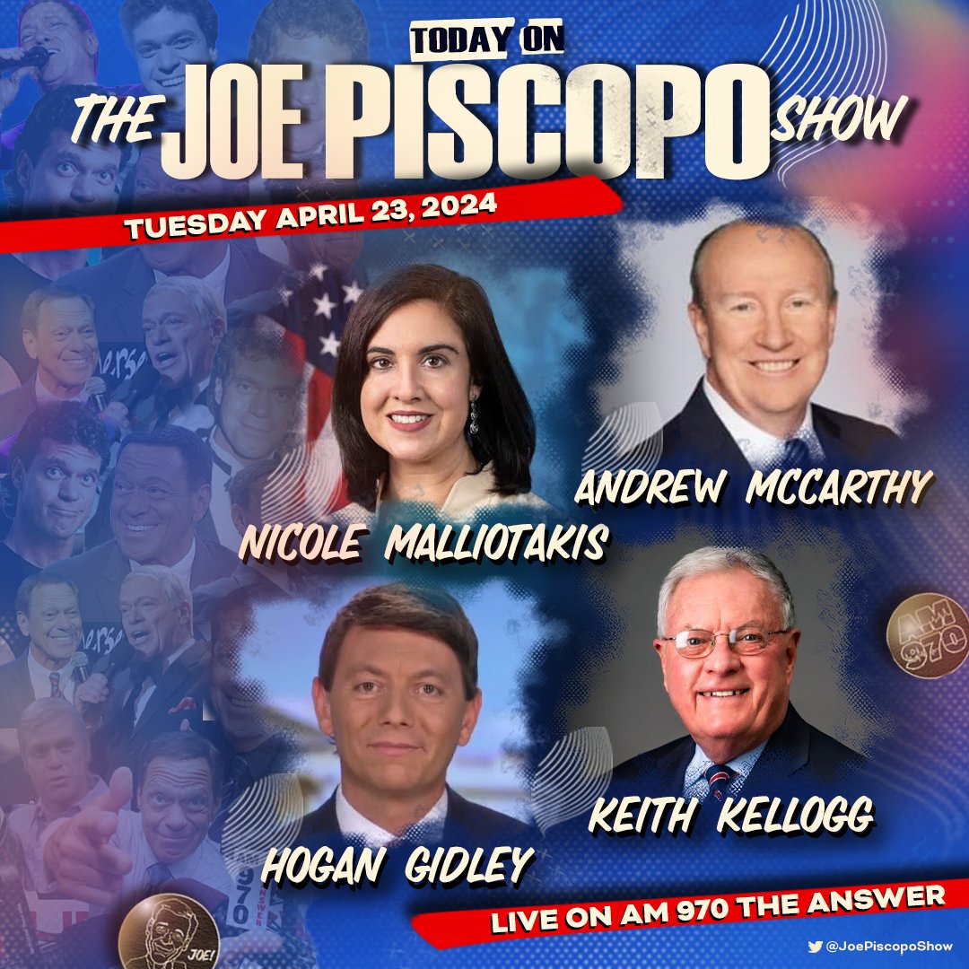 TODAY with @JrzyJoePiscopo: • @JHoganGidley • @nicoleparkerusa • @NMalliotakis • @AndrewCMcCarthy • @ImperatriceV • @ClimateDepot • @generalkellogg + @joeysib, @algattullo & MORE! 🎙️ Listen LIVE anywhere: player.listenlive.co/57221