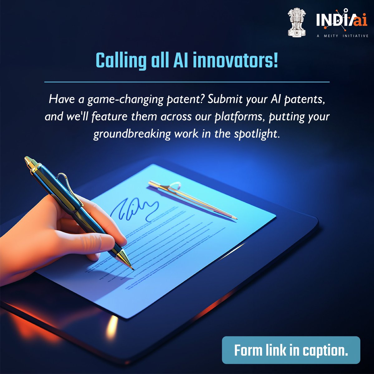 🔍 Do you have a groundbreaking AI patent? 🌟 INDIAai will be thrilled to celebrate it on #WorldIPday! Share your innovation with #INDIAai and get a chance to be featured across all our platforms. Fill in all the details here - docs.google.com/forms/d/e/1FAI… Let's highlight the AI…