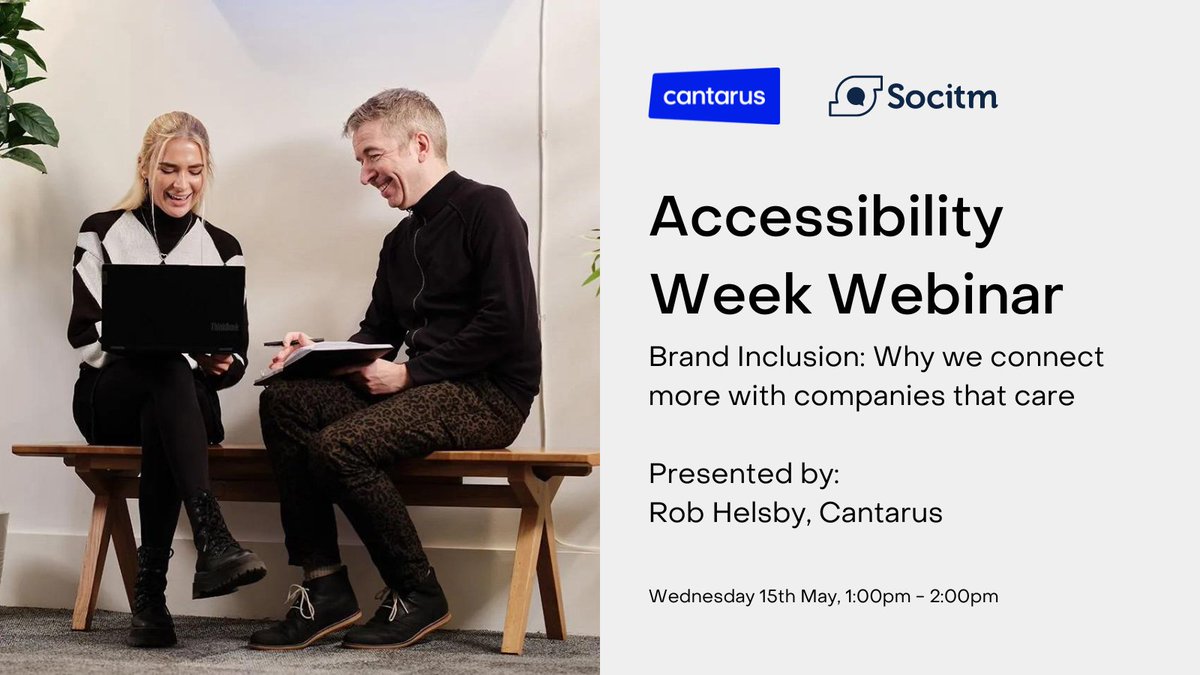 cantarus's tweet photo. Join our Head of Experience Design, @robhelsby, for a webinar all about Brand Inclusion on 15th May, as part of @Socitm's Accessibility Week!
Book your place here 👉 https://t.co/lvazMl3CgO https://t.co/dGg031Juif