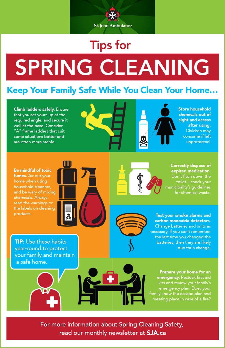 Keep your family and friends safe while you clean your home this Spring! Share our safety tips on #springcleaning 🧹🧼🪠🪣 #healthandsafety #safetytips #ontario #stjohnambulance