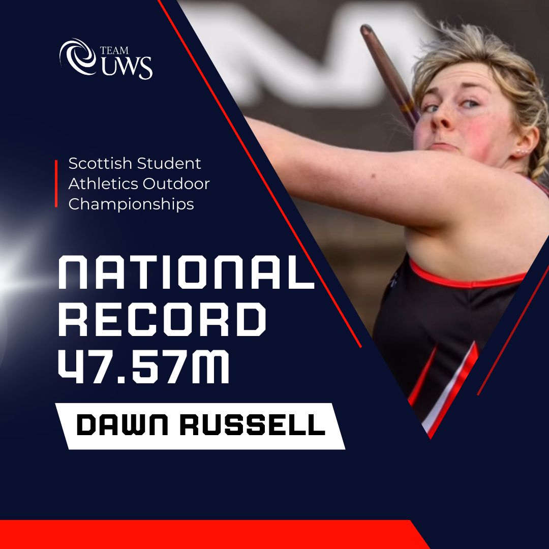 🚨NATIONAL RECORD🚨 Congratulations to UWS Sport Scholar, Dawn Russell, who stormed her way to Gold in the recent Scottish Student Athletics Outdoor Championships! Dawn smashed a decade long standing Scottish Universities NR on her way to gold, by over 6m! #LetsGoWest