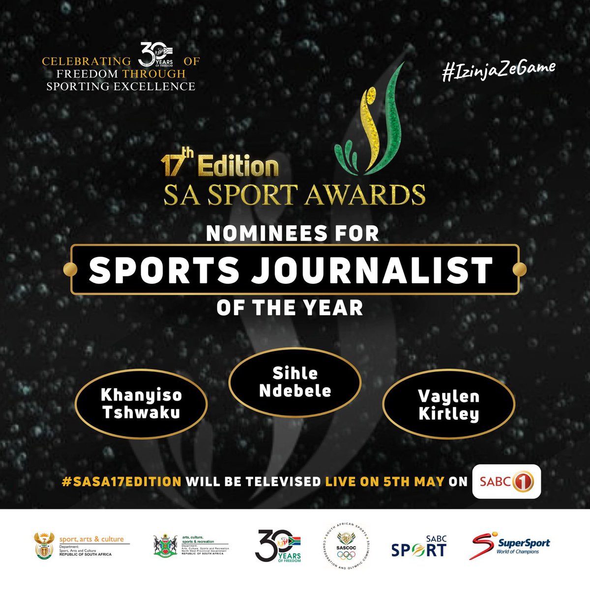 Here are the nominees for the 17th edition of the South African Sport Awards (SASA) are themed “Celebrating 30 years of freedom through sporting excellence”. The #SASA17Edition is scheduled to take place on 5 May 2024 at Sun City, NW #SASA17Edition #IzinjaZeGame