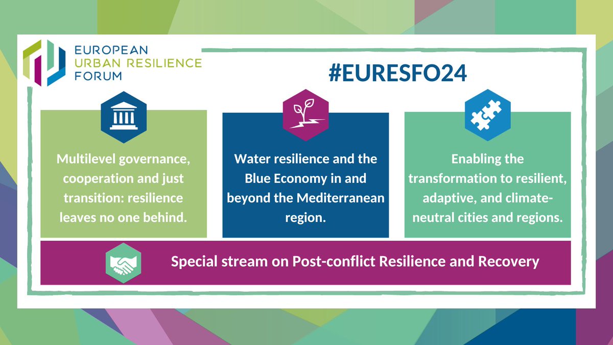 ANNOUNCEMENT! Check out the sessions lineup for #EURESFO24 ⏩
🚩Explore the different sessions EURESFO24 has to offer on our website here: urbanresilienceforum.eu/programme/sess…. 
📢Stay tuned for detailed session descriptions and don’t forget to register! #urbanresilience