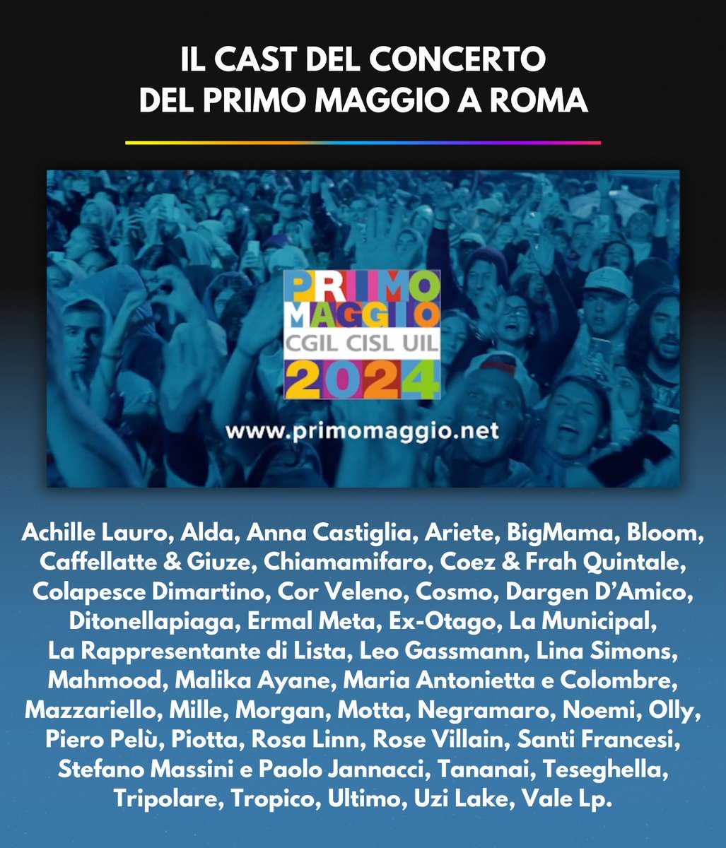 🚨 Il cast del concerto del Primo Maggio a Roma