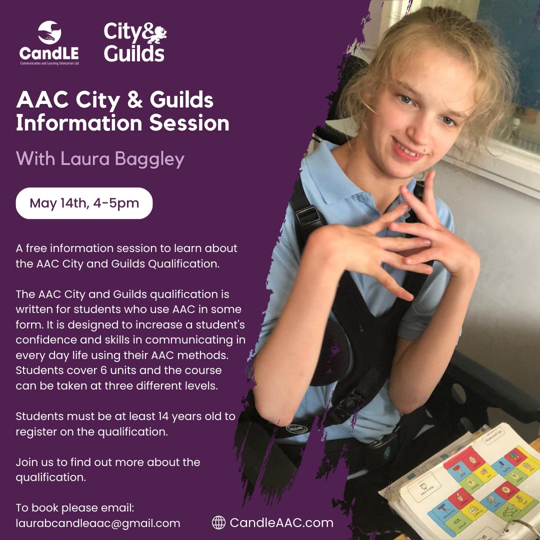 A free information session to learn about the AAC @cityandguilds Qualification.

Students must be at least 14 years old to register on the qualification.

Join us to find out more about the qualification.

To book please email: laurabcandleaac@gmail.com

#AAC #CityAndGuilds