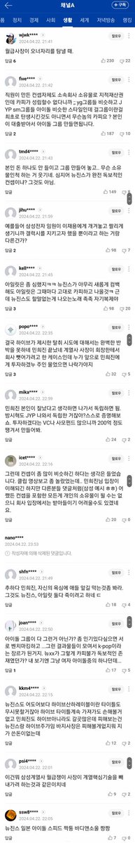 댓글 가관이네
하루만에 기사 도배 댓글 점령
아미 팬덤은 뇌실종
세뇌된 사이비 신도급 집단 수준
누가 봐도 도덕적으로 하이브가 잘못한게 맞는데
야근시켰다더니
댓글 작업 죽어라 시켰나봄
힘없는 여자 대표1명이 회사 탈취 시도?
시총1위 하이브 피해자 코스프레중
#boycotthybe
#noHybe #hybeout