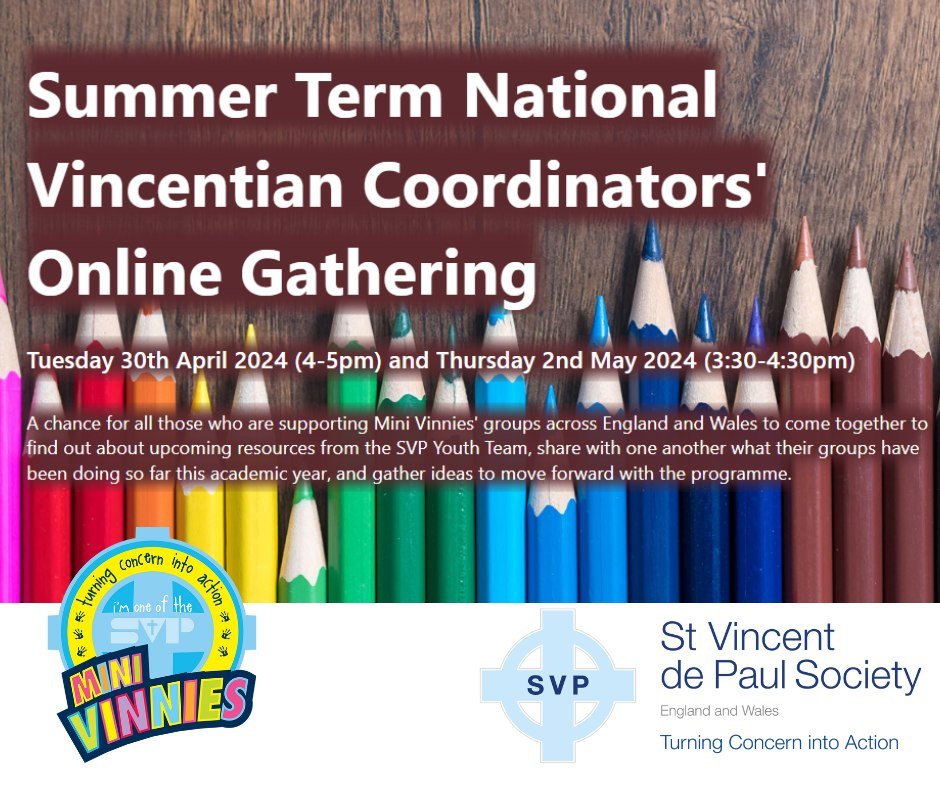 Come and join us online for our Summer Term National Vincentian Coordinators' Gathering. Meet other Vincentian Coordinators, share ideas and find out about upcoming resources from the SVP Youth Team. @SVPEnglandWales forms.office.com/e/fXPPpVKF92