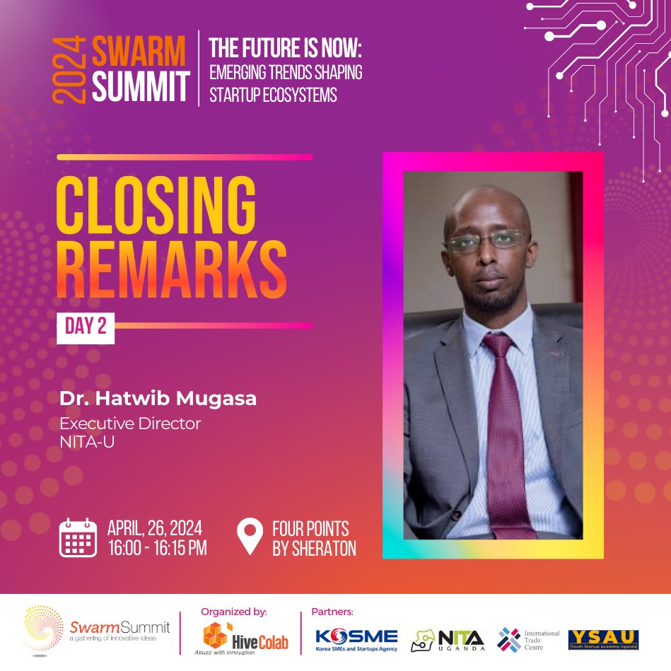 1 Day to go: Join @NITAUgandaED at the #swarm24, April 25-26, as he explores ICT's role in transforming Uganda. Acquire knowledge from his extensive expertise. Register at bit.ly/3vMQKZ4 to attend