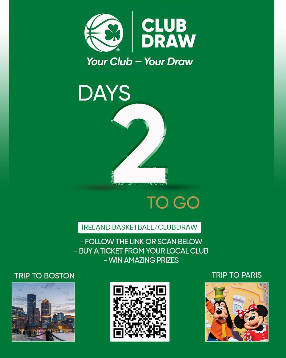 The Basketball Ireland Club Draw takes place on Sunday ⏳ Get a ticket on ireland.basketball/clubdraw to be in with a chance of winning some fantastic prizes, while supporting your local club. 🎟️ #YourClubYourDraw