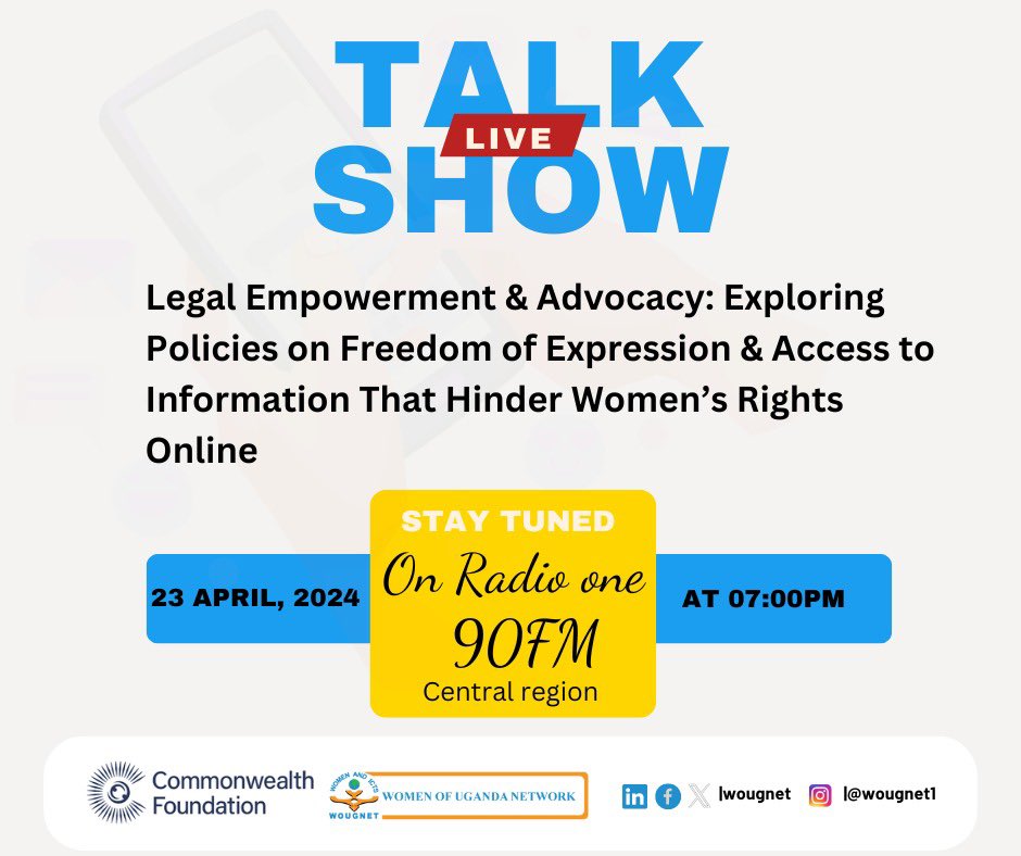 📻 Are you in Kampala & the surrounding areas? Tune in to Radio One, 90FM tonight at 7:00 PM EAT for an insightful talk show exploring the policies on Freedom of Expression & Access to Information that are affecting women’s rights online. #HerRightToKnow