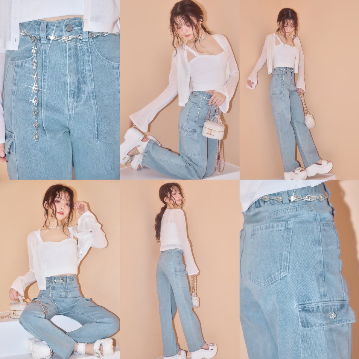 ミシェルマカロン♡ビジューベルトカーゴデニムパンツ 💎🐰残りわずか🐰💎 カーゴパンツ✖️ビジューベルトでカジュアル