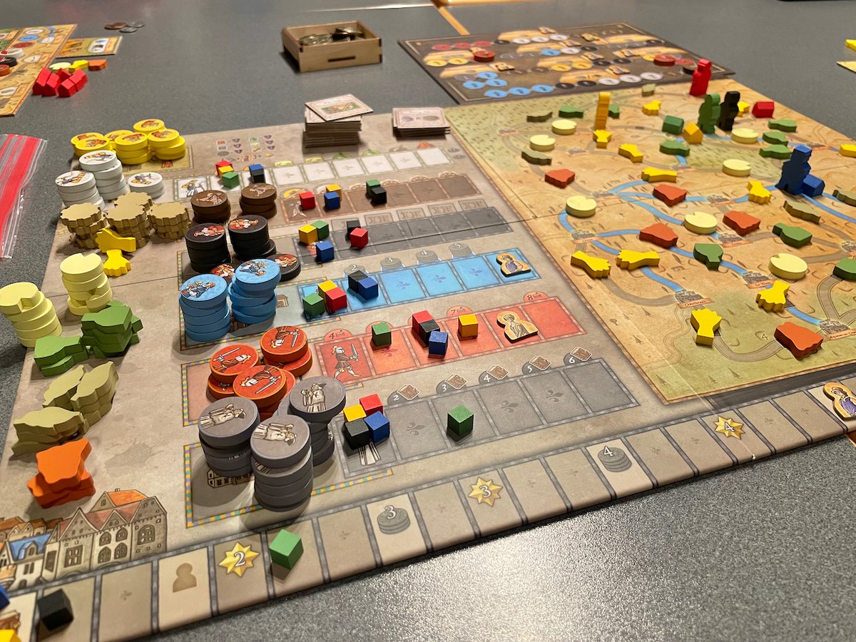 Played Orleans by Reiner Stockhausen. It was great to revisit this interesting bag-building puzzle with a fun gaming group. However, I realize that I have lost the desire to play too many of these long, largely-solitaire optimization puzzles with point salad scoring.