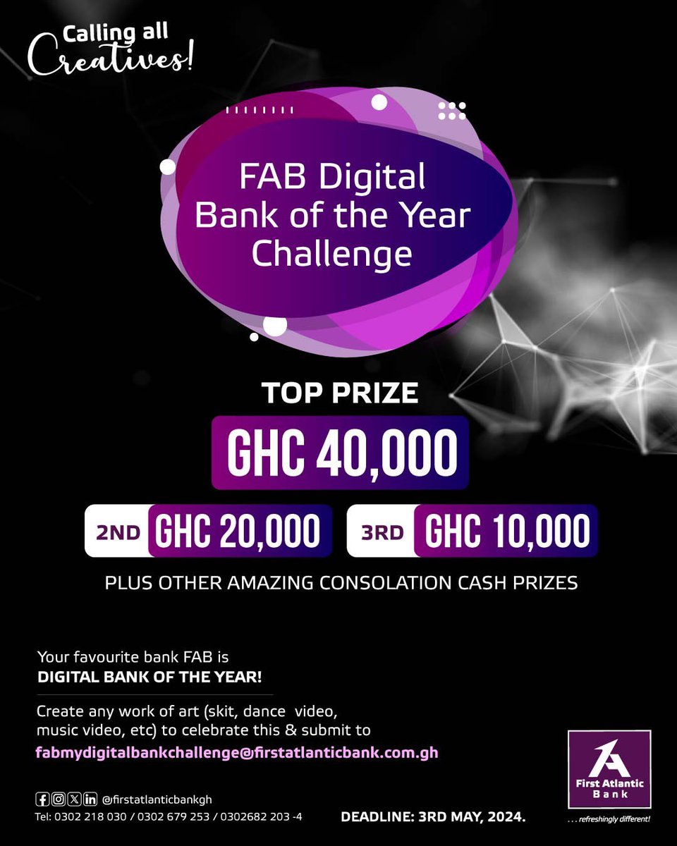 Guess who can be GHC40,000 rich by creating an ad for FAB? Look between Y and I on your keyboard Ts & Cs: : bit.ly/3JjeWFt #FABmydigitalbankchallenge #RefreshinglyDifferent