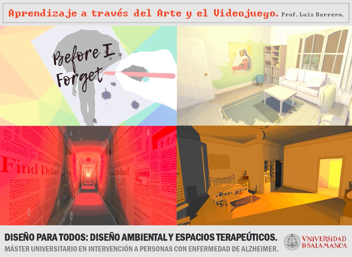 El viernes comienzo las clases en el Máster de Alzheimer de la <a href="/usal/">Universidad de Salamanca</a> . 
Nos sumergiremos en el arte del videojuego "Before I Forget".