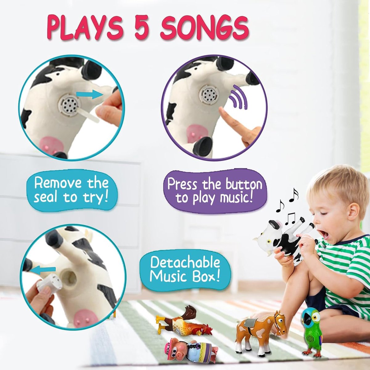 🎶🐮 Farmyard Melodies: Cute Cow Toy That Plays Classic Tunes for Toddlers! #fyp #LaGranjaDeZenon #VacaLola #BabyToys #MusicalToy