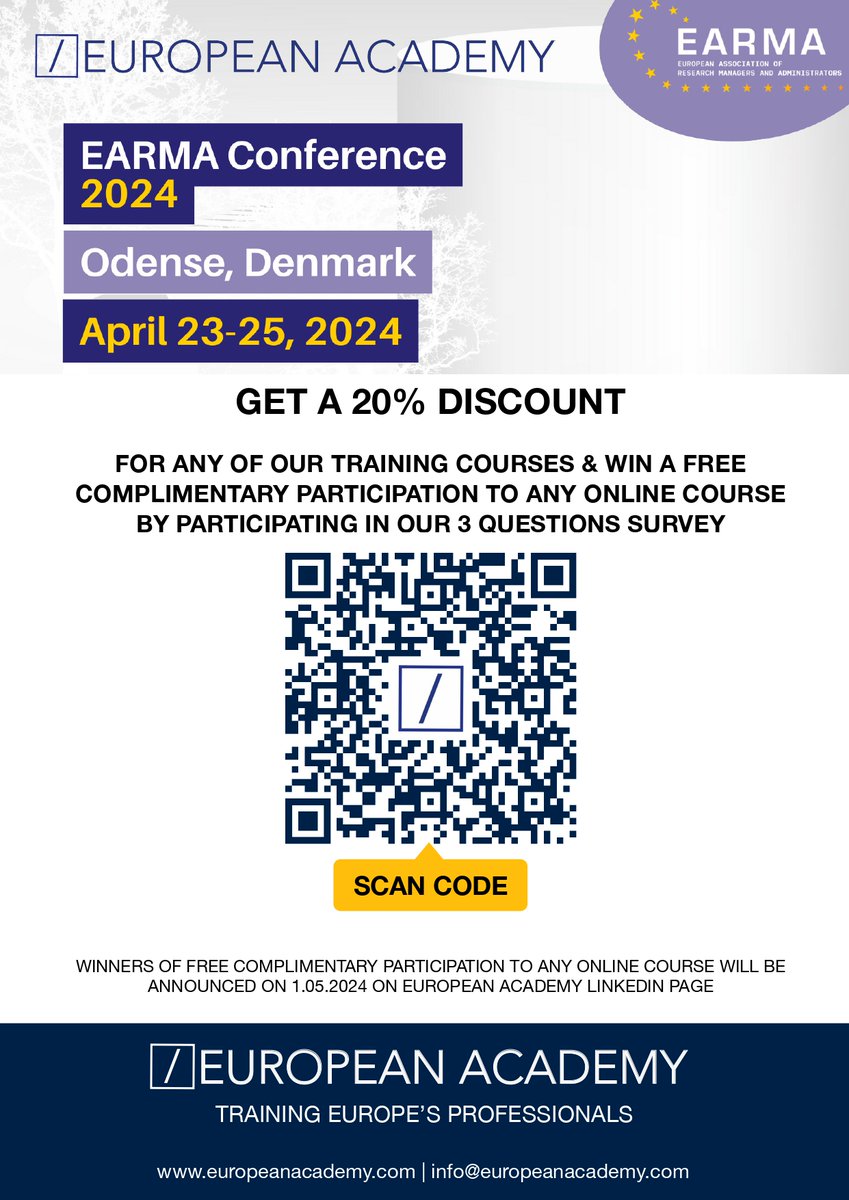 🎉 Exciting News! We are at #EARMAConference2024 in Odense, Booth #10! Visit us to connect and enjoy our limited offer below.
📲 Not there? Scan the QR code to participate! 
#EuropeanAcademy #ResearchInnovation