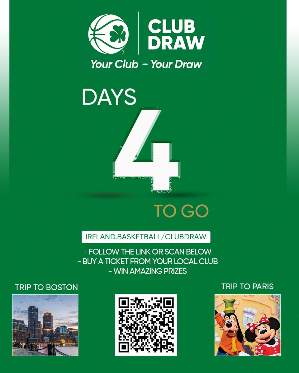 The Basketball Ireland Club Draw takes place on Sunday ⏳ Get a ticket on ireland.basketball/clubdraw to be in with a chance of winning some fantastic prizes, while supporting your local club. 🎟️ #YourClubYourDraw